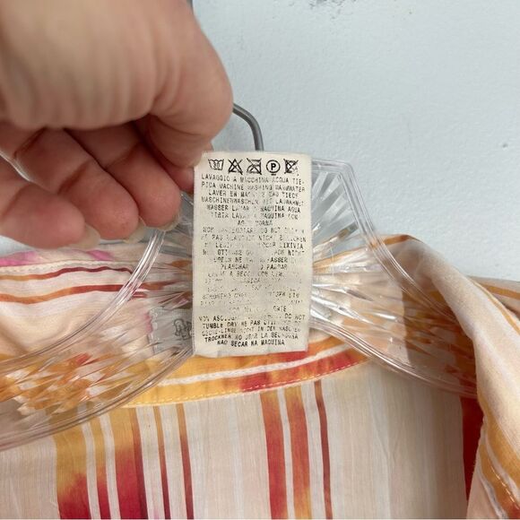 Naracamicie Striped Pink and Yellow Tie-Dye Wrinkle Button-Up Shirt Sz III or 6 - Picture 7 of 13